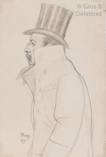 Michel MANZI Homme en pardessus Crayon sur papier. Signé et daté 1891 en bas à g&hellip;