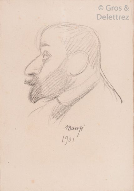 Michel MANZI Portrait d’homme de profil Crayon. Signé et daté en bas à droite 19&hellip;