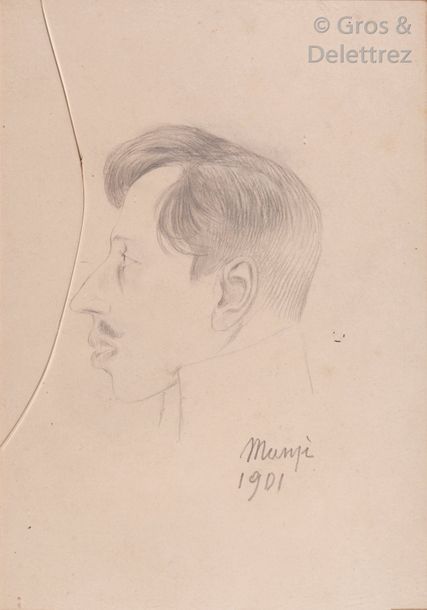 Michel MANZI Portrait d’homme de profil Crayon. Signé et daté en bas à droite 19&hellip;