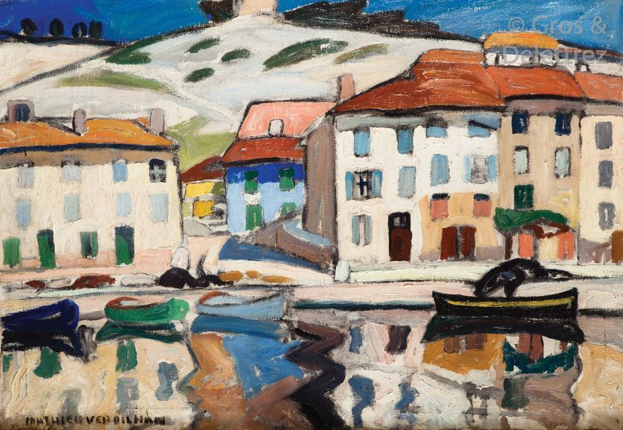 Louis Mathieu VERDILHAN (1875-1928) Le port de Cassis Huile sur toile. Signée en&hellip;