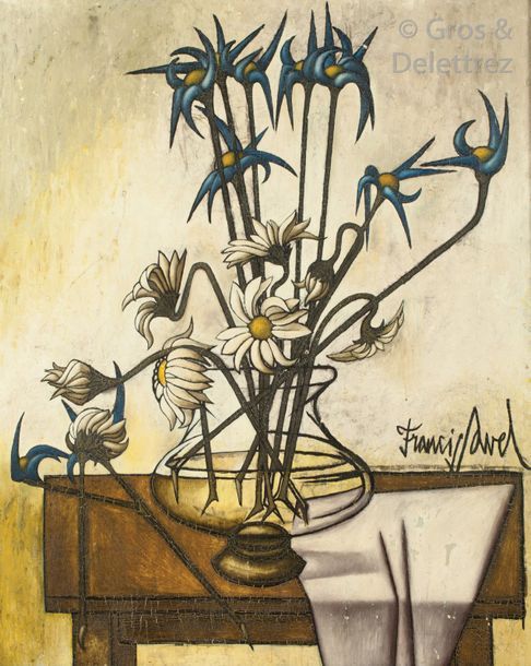 Francis SAVEL (XXe siècle) Vase de fleurs Huile sur toile. Signée en bas à droit&hellip;