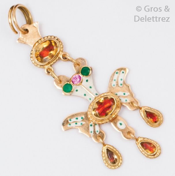 Null Pendentif Saint Esprit en or jaune, rehaussé d’émail, orné de pierres sur p&hellip;