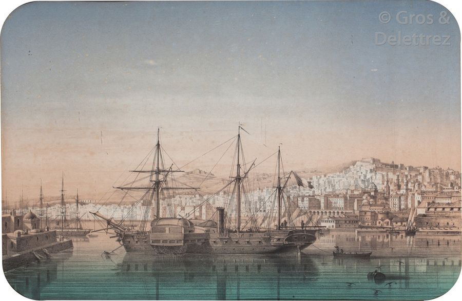 Null LEBRETON Louis (1818 - 1866). Alger intérieur du port. Lithographie origina&hellip;