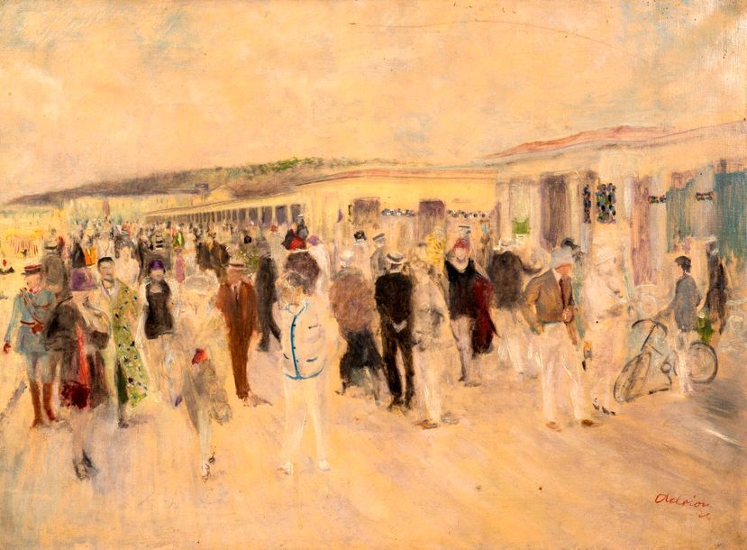 Lucien ADRION (1889-1953) 
Deauville, les planches
Huile sur toile.
Signée et da&hellip;