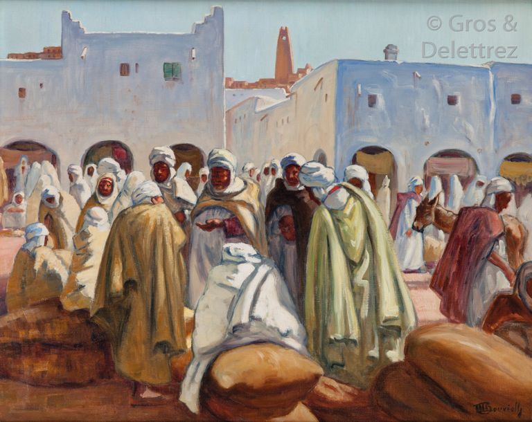 Null Maurice BOUVIOLLE (1893-1971) Marché à Ghardaïa, 1937 Huile sur toile, sign&hellip;
