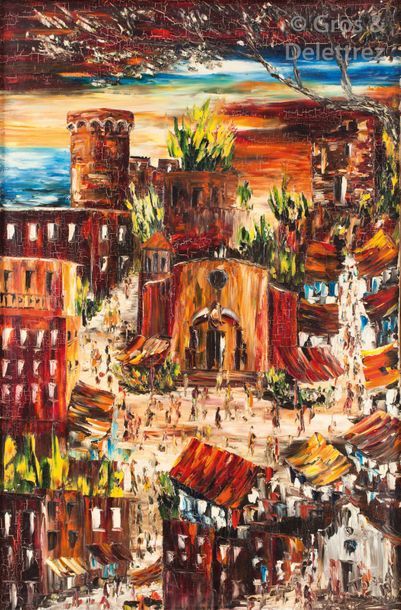 Null Wajih NAHLE (1932-2017) Casbah Huile sur toile, signée en bas à droite. 91 &hellip;