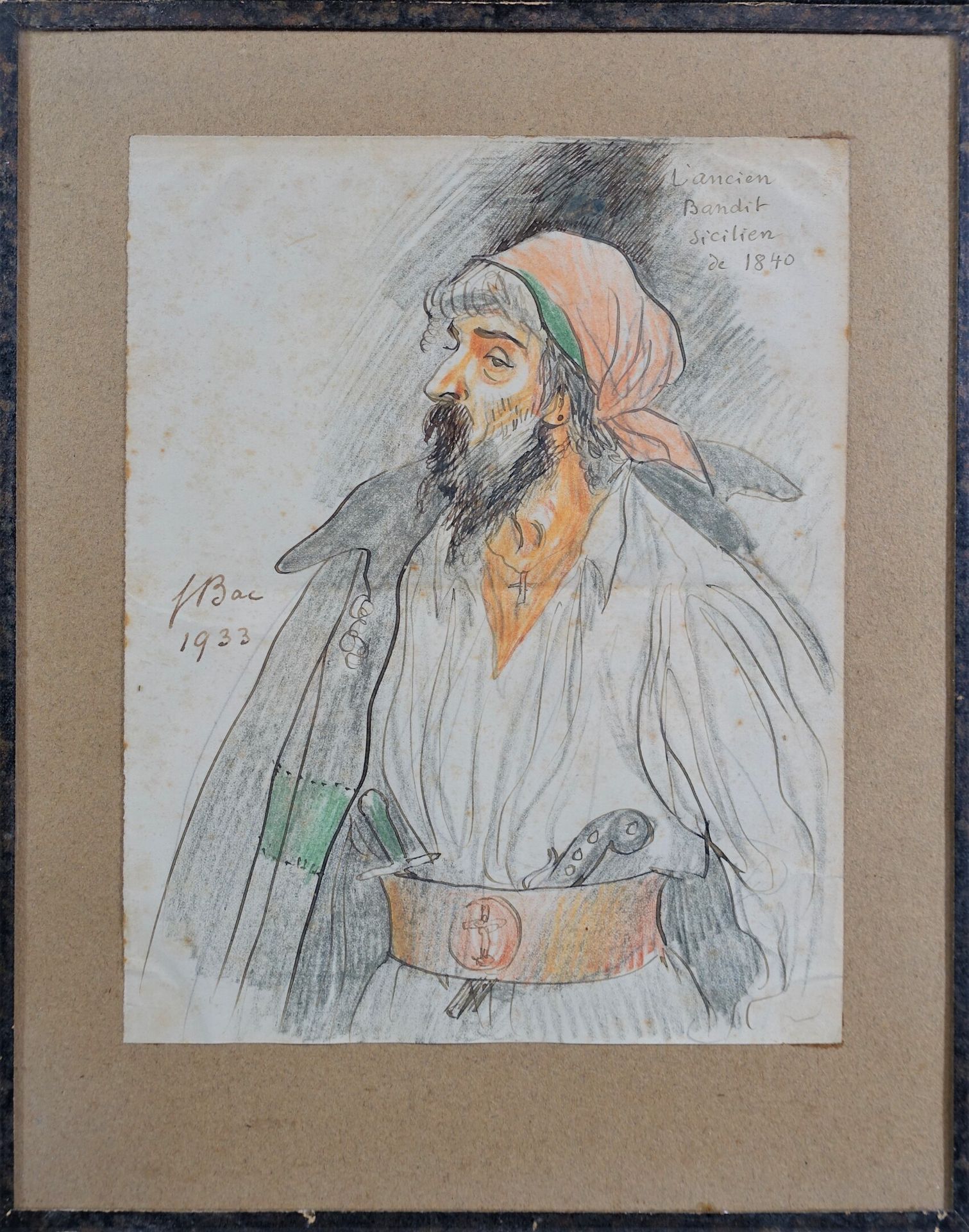 Null BAC费迪南（1859-1952）："1840年的西西里老土匪"。有签名和日期的水彩画，1933年，21 x 17

- 280