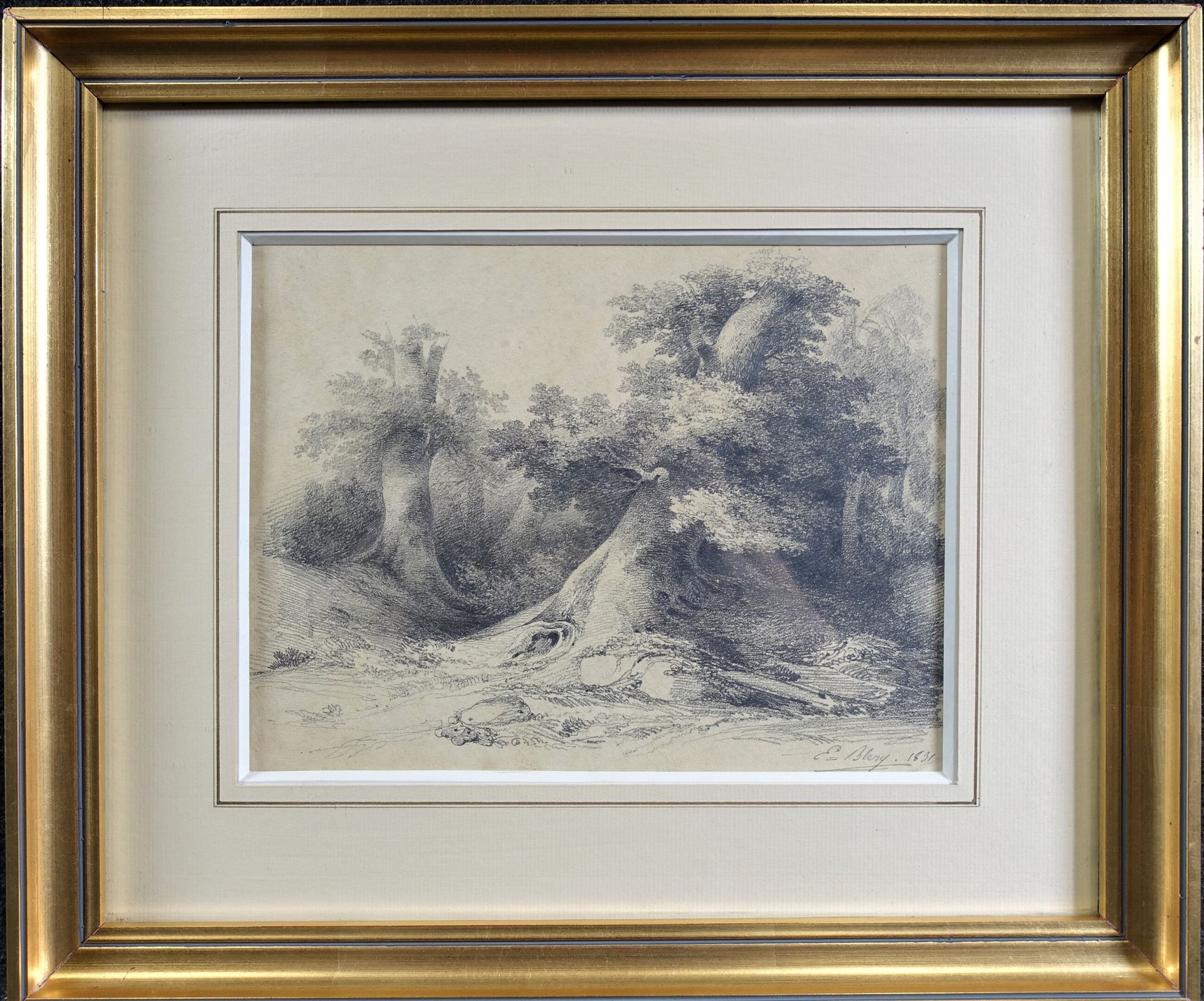 Null 欧仁-斯坦尼斯拉（1805-1887）：有树的风景。铅笔签名并注明日期1831年，18 x 24

- 296