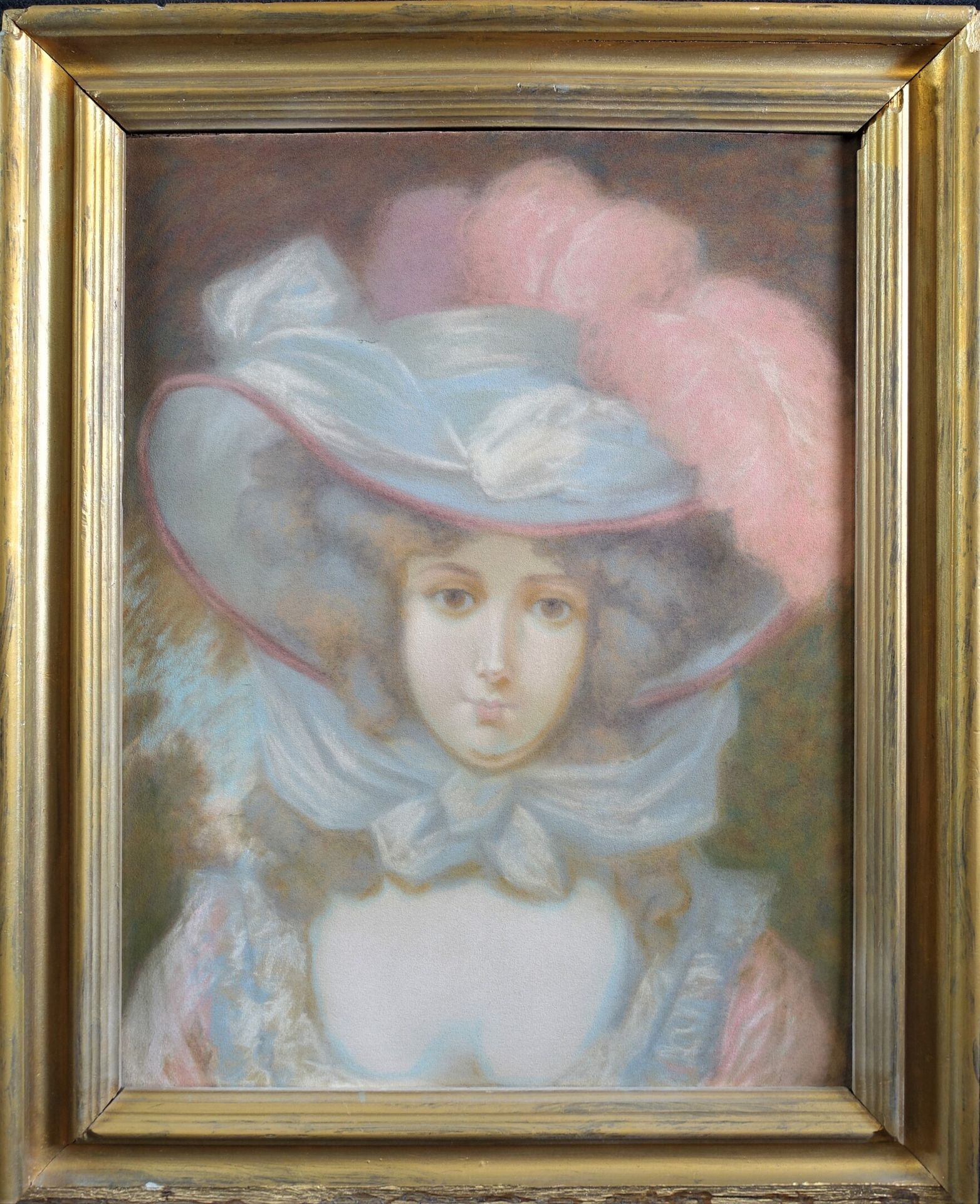 Null 克里斯蒂安-保罗（十九世纪-二十世纪）：戴着羽毛帽的优雅女子。有签名的粉彩画，49 x 37（不含保护玻璃）- 114