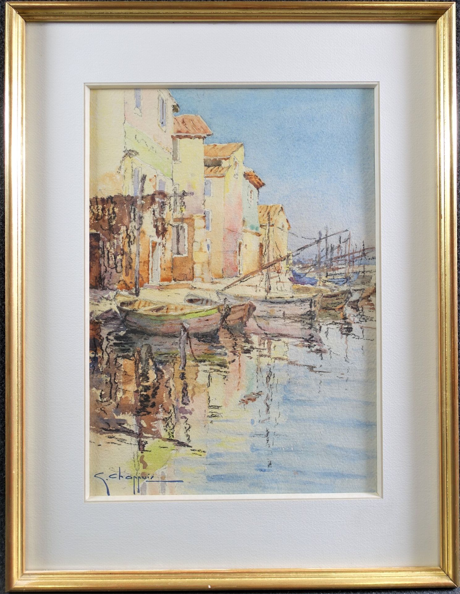 Null CHAPPUIS Goerges (años XX): Les Martigues. Acuarela firmada, 37 x 26