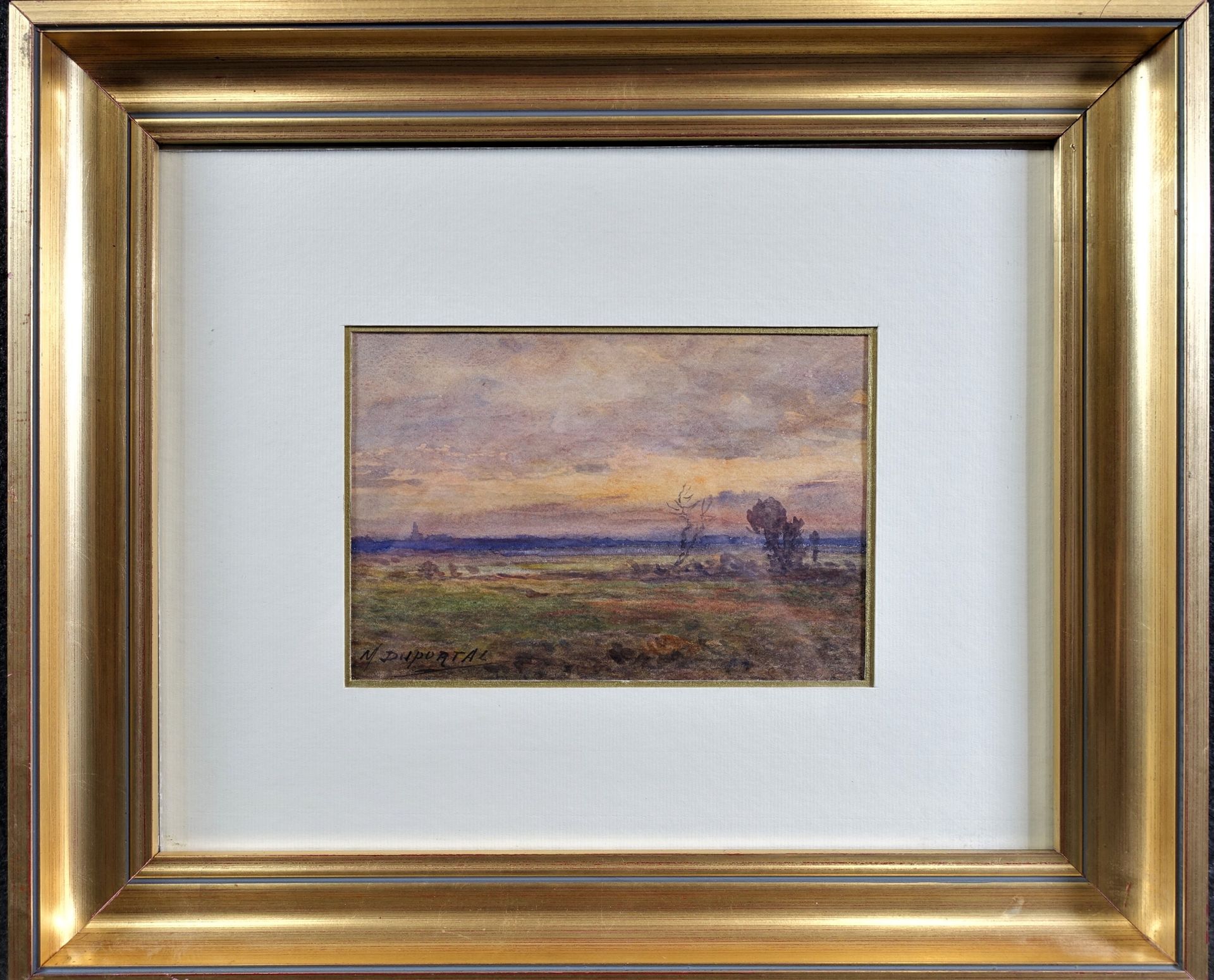 Null DUPORTAL Maurice (1857-1925): Paisaje al atardecer. Acuarela firmada. 13 x &hellip;