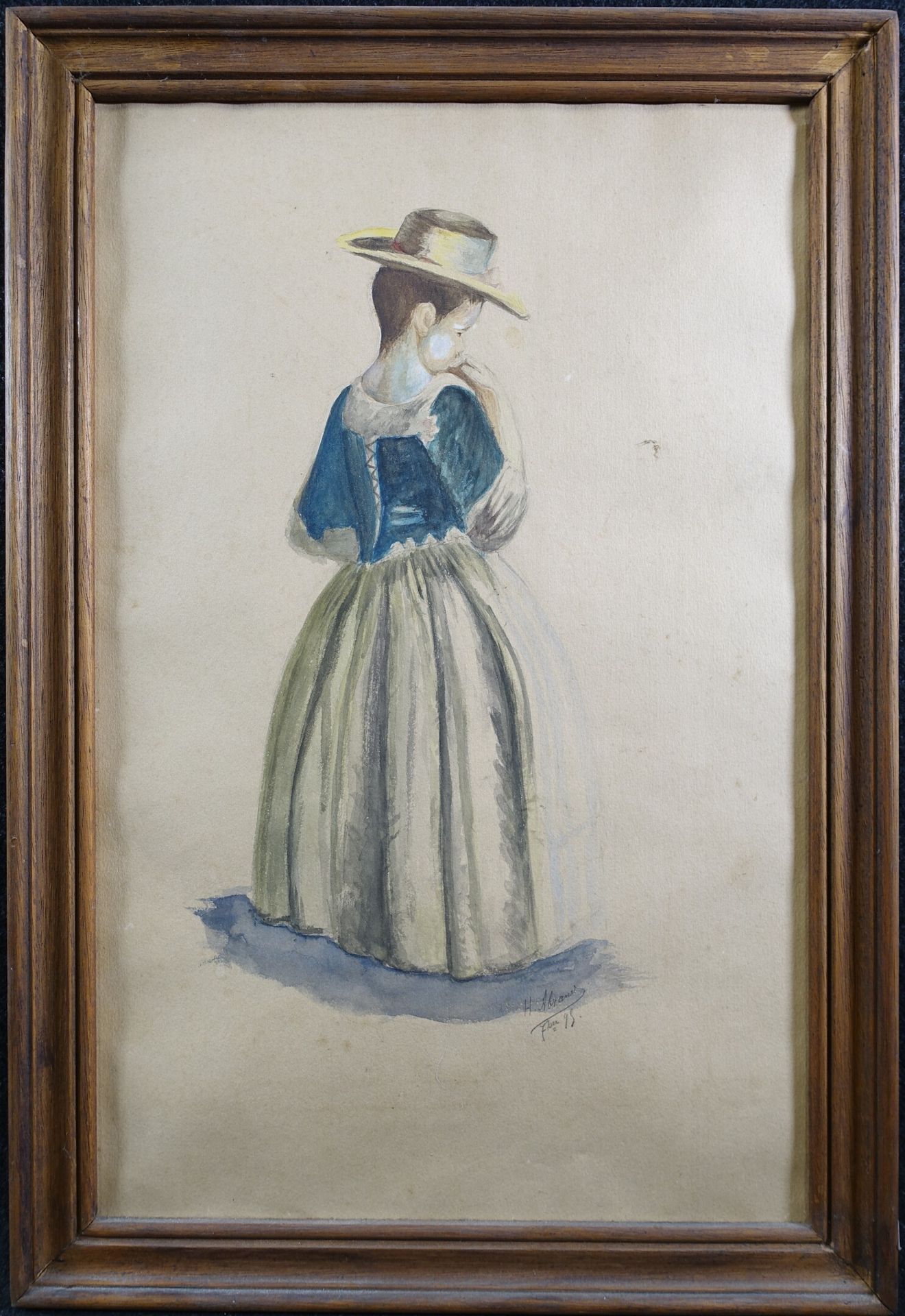 Null ABRAND H．(XIX's): 戴帽子的女孩。有签名和日期的水彩画7bre(18)95，46 x 29 - 90