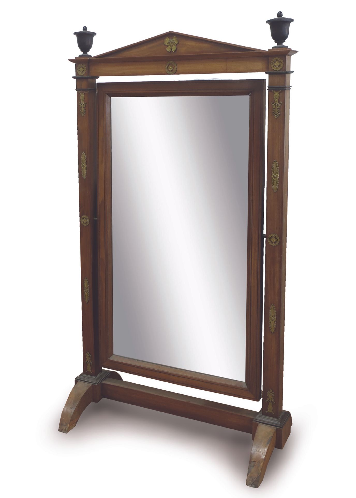 Null A large Empire period mahogany and blond mahogany veneer psyche mirror, the&hellip;