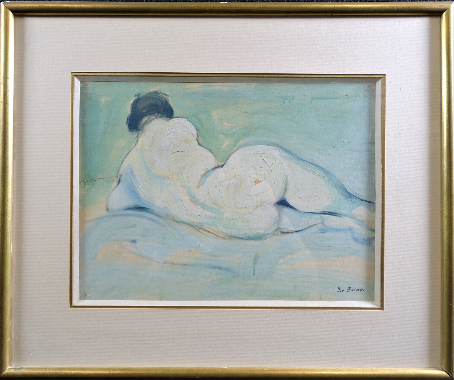 Null De BELAY Pierre (1890-1947): 卧姿裸体，从后面看。已签名的水粉画，23 x 31（撕裂，画针孔）。