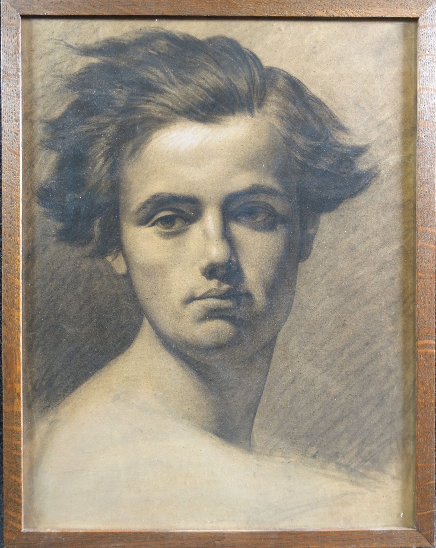 Null DESPLECHIN Edouard-Désiré (1802-1870): Testa di giovane uomo. Carboncino e &hellip;