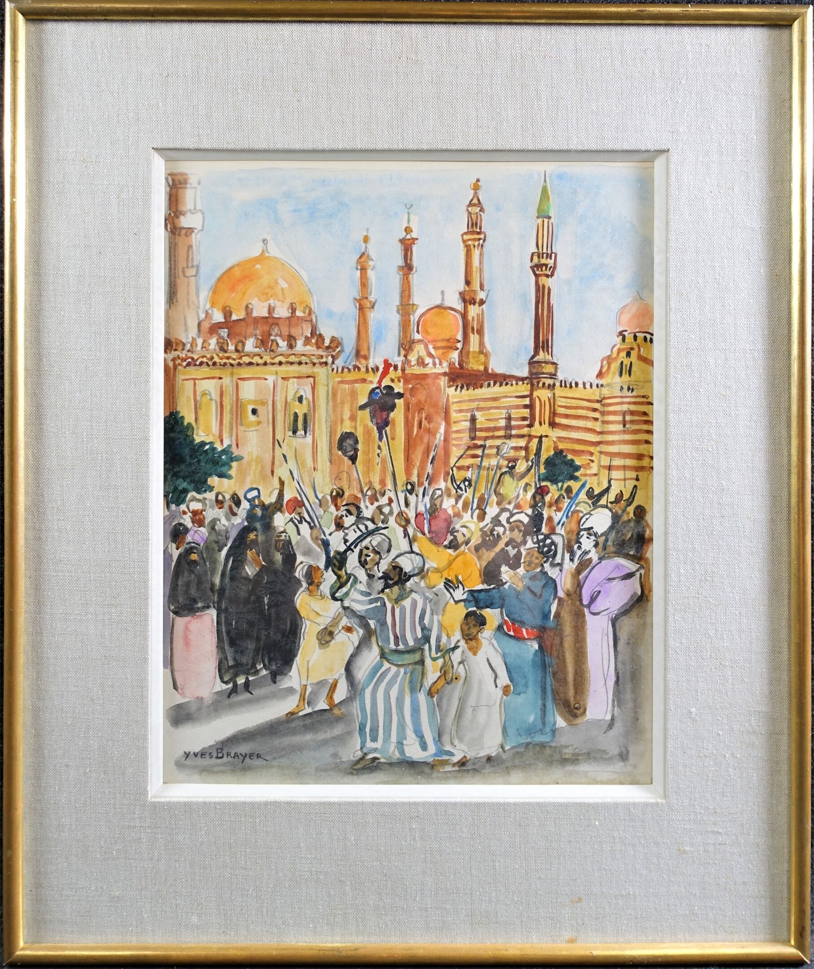 Null BRAYER Yves (1907-1990) : Revolt in Cairo. Watercolour signed. 33 x 25