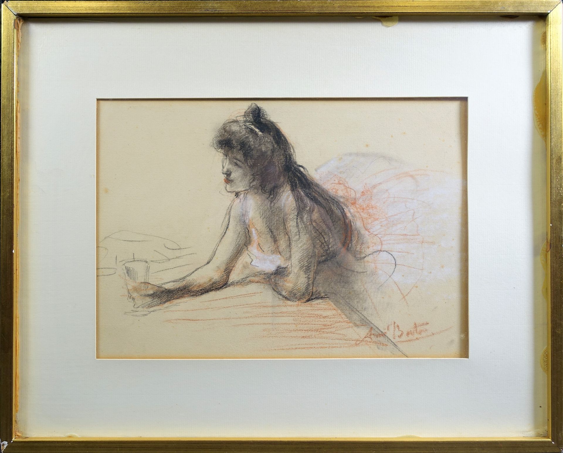 Null BERTON Armand (1854-1927): Bailarín en reposo. Dibujo a tres lápices, firma&hellip;