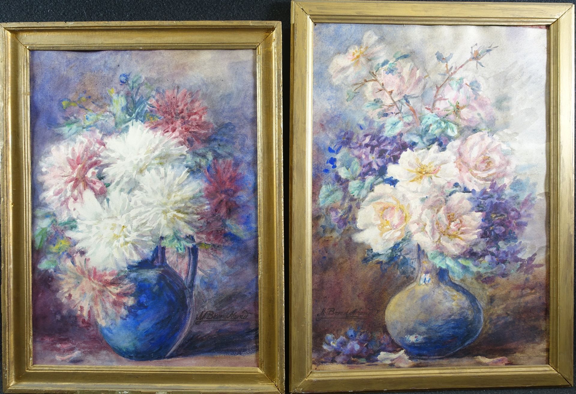 Null BRENOT-ABRAND Marie-Jeanne (1888-1963): Jarrones de flores. Dos acuarelas f&hellip;