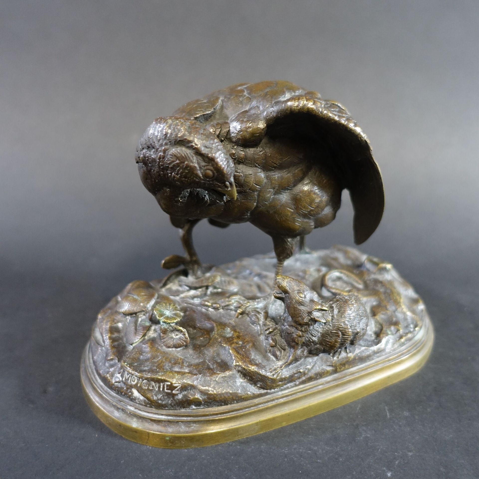 Null MOIGNIEZ Jules (1835-1894) : Perdrix et rat. Bronze patiné signé. Haut. : 1&hellip;