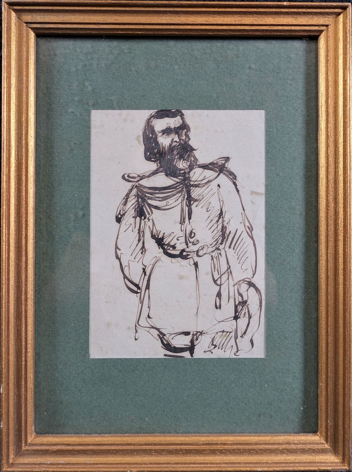 Null Ecole française du XIX's : Homme en uniforme. Plume et encre brune, 13 x 9,&hellip;