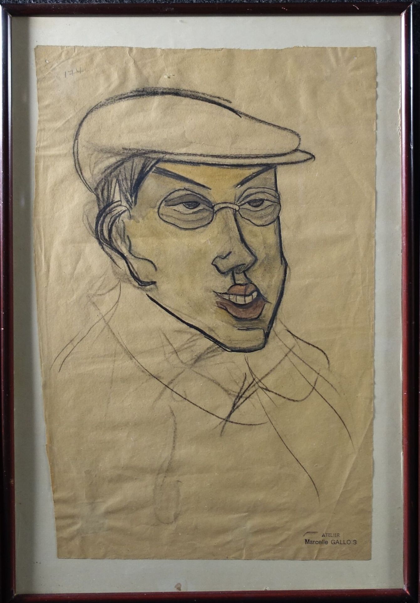 Null GALLOIS Marcelle (1888-1962) : Portrait d'homme à la casquette. Fusain et a&hellip;
