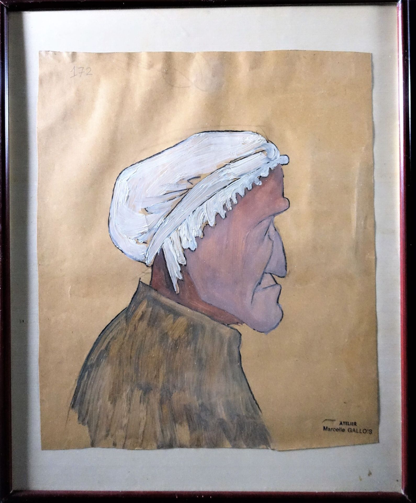 Null GALLOIS Marcelle (1888-1962) : Portrait de vieille femme au bonnet. Gouache&hellip;