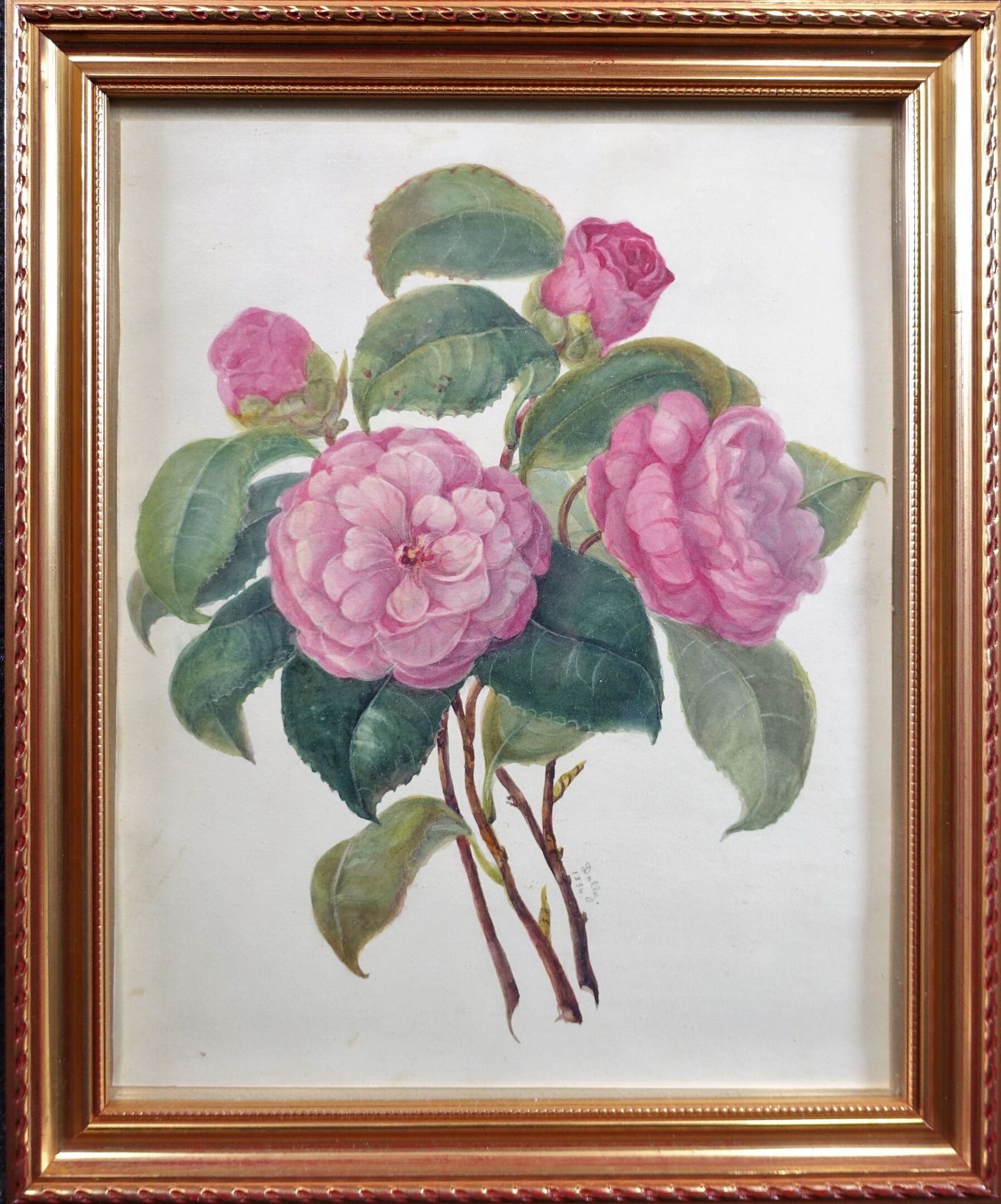 Null DOLLY (XIX's) : Jetée de fleurs. Aquarelle signée et datée 1834, 29 x 23