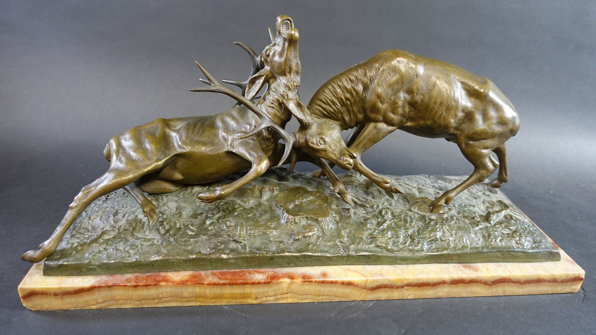 Null Comte DU PASSAGE Edouard-Guy (1872-1925) : Combat de cerfs. Bronze patiné s&hellip;