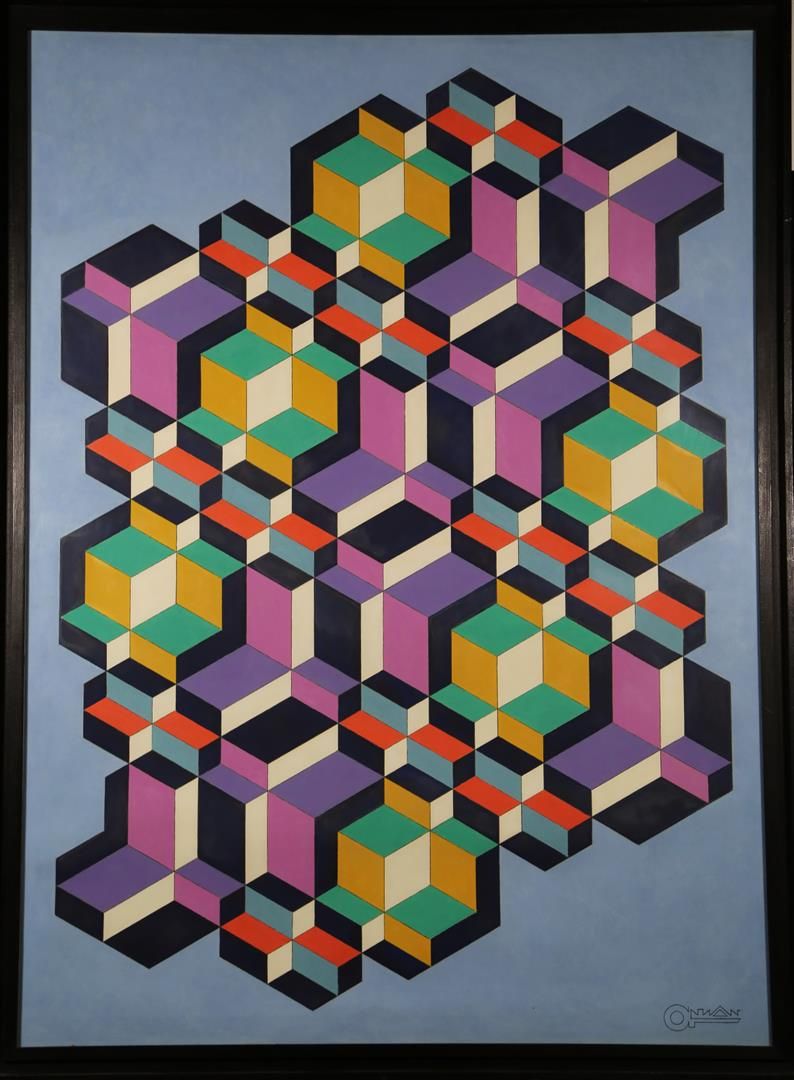 Null CONNAN Georges (1912-1987) : Composition géométrique multicolore sur fond b&hellip;