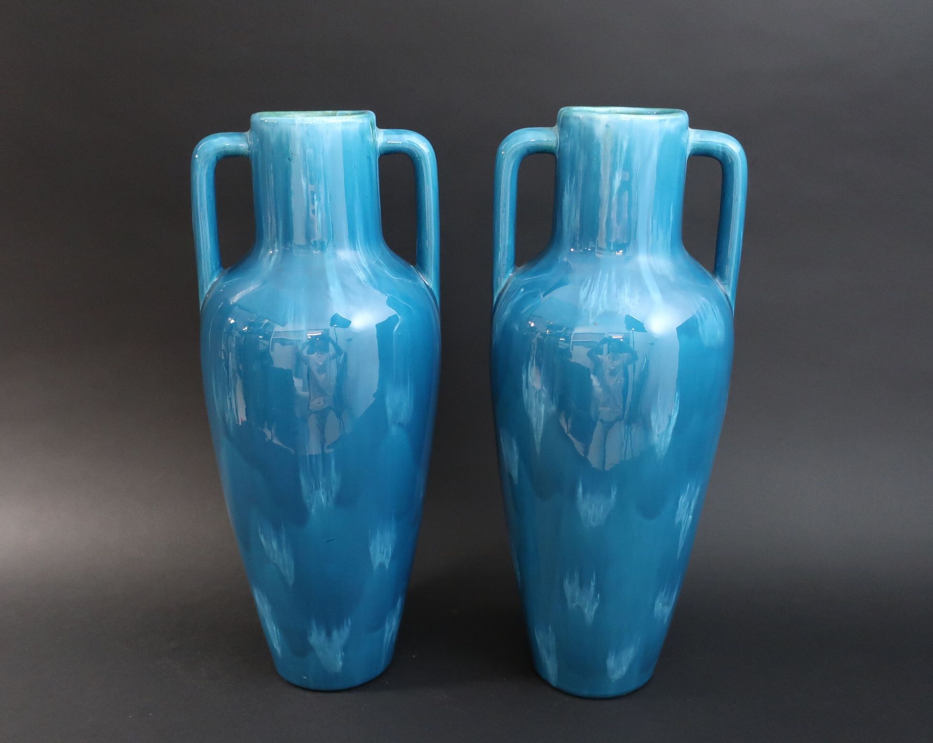 Null MASSIER Jerome in Vallauris: Pair of vases with handles and shoulder in ena&hellip;