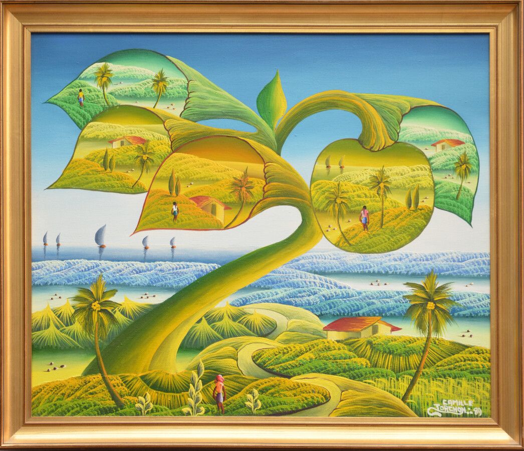 Null TORCHON Camille (1953)

有五种景观的草原

布面油画，右下角有签名

50 x 60厘米

带框架