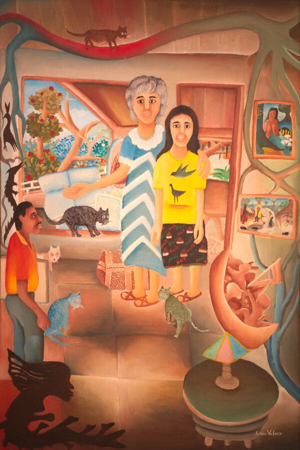 Null 瓦莱里-朱利安 (1958 - 2001)

在艺术家家中的母女俩

布面丙烯，右下角有签名

91 x 61 cm