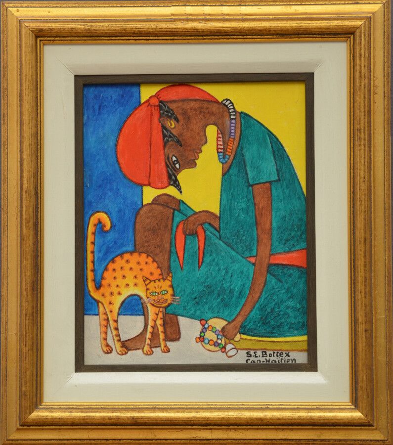 Null 博特克斯-西摩-艾蒂安 (1926 - 2016)

与猫的游戏

布面油画，右下角有签名

26 x 21 厘米

带框架