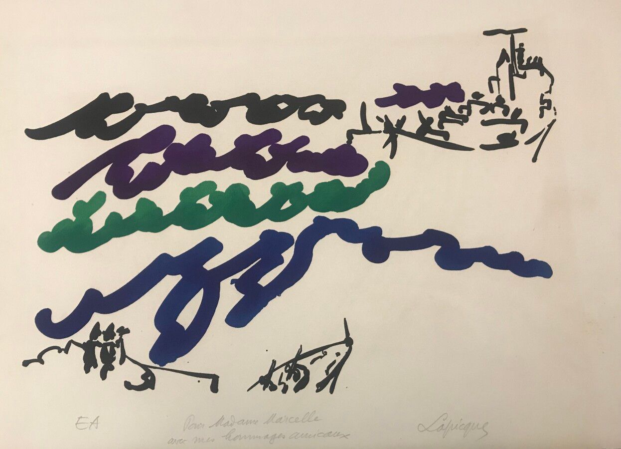 Null 查尔斯-拉皮克 (1898-1988)

演习中的驱逐舰，1951年

石版画右下角有签名，EA，献给 "Marcelle夫人，我友好的敬意"。

背&hellip;