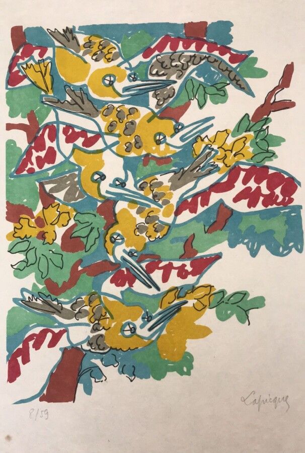 Null 查尔斯-拉皮克 (1898-1988)

无题

梭织纸上的绢画，右下角有签名，左下角有编号8/59，背面有CAT 111的注释。

64,5 x 4&hellip;