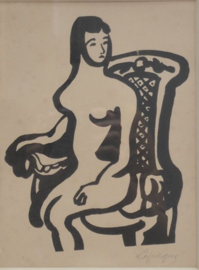 Null 查尔斯-拉皮克 (1898-1988)

在扶手椅上的裸体

石版画右下方有签名，左下方有编号9/80

27 x 19,5 cm (展出中)