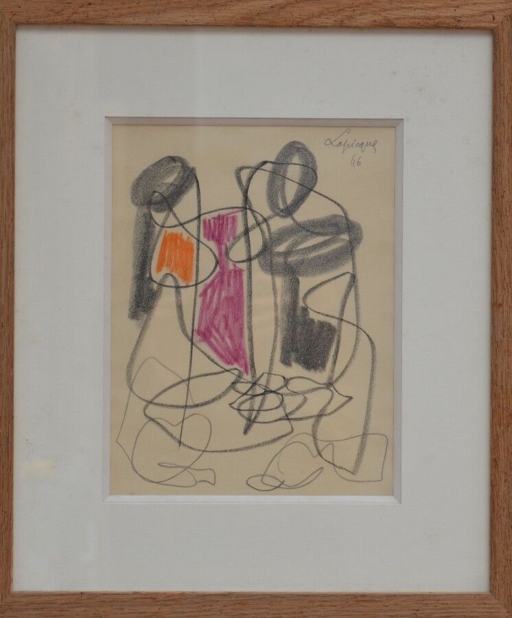 Null 查尔斯-拉皮克 (1898-1988)

摘要构成

石墨和油彩铅笔，右上方有签名和日期46

25 x 19 cm (展出中)
