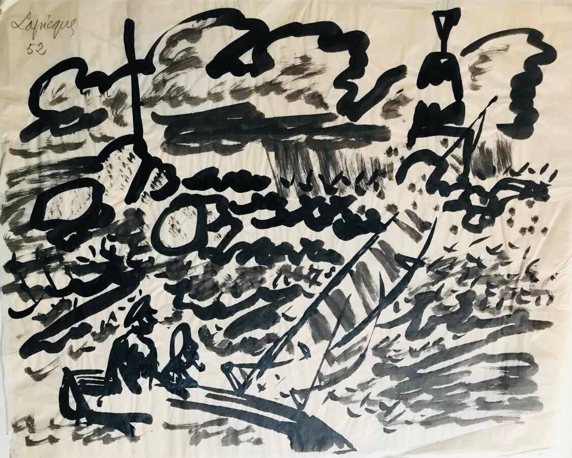 Null 查尔斯-拉皮克 (1898-1988)

无题

丝绸纸上的墨水，左上角有签名和日期52

44 x 55厘米