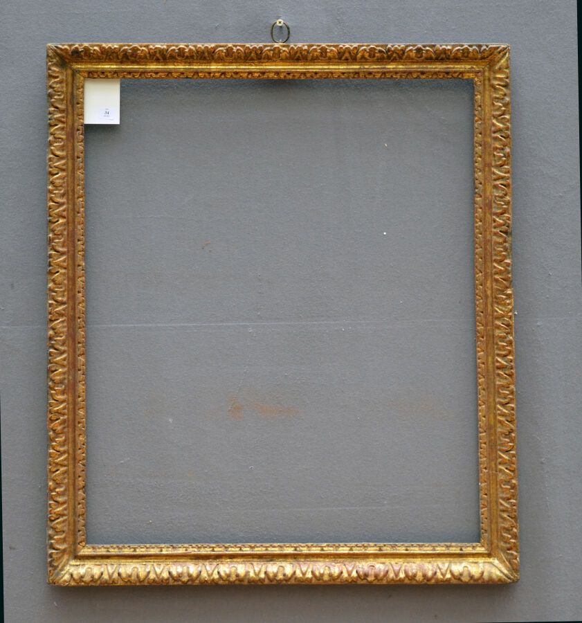 Null Oak frame, carved and gilded, decorated with a frieze of water leaves.

Lou&hellip;