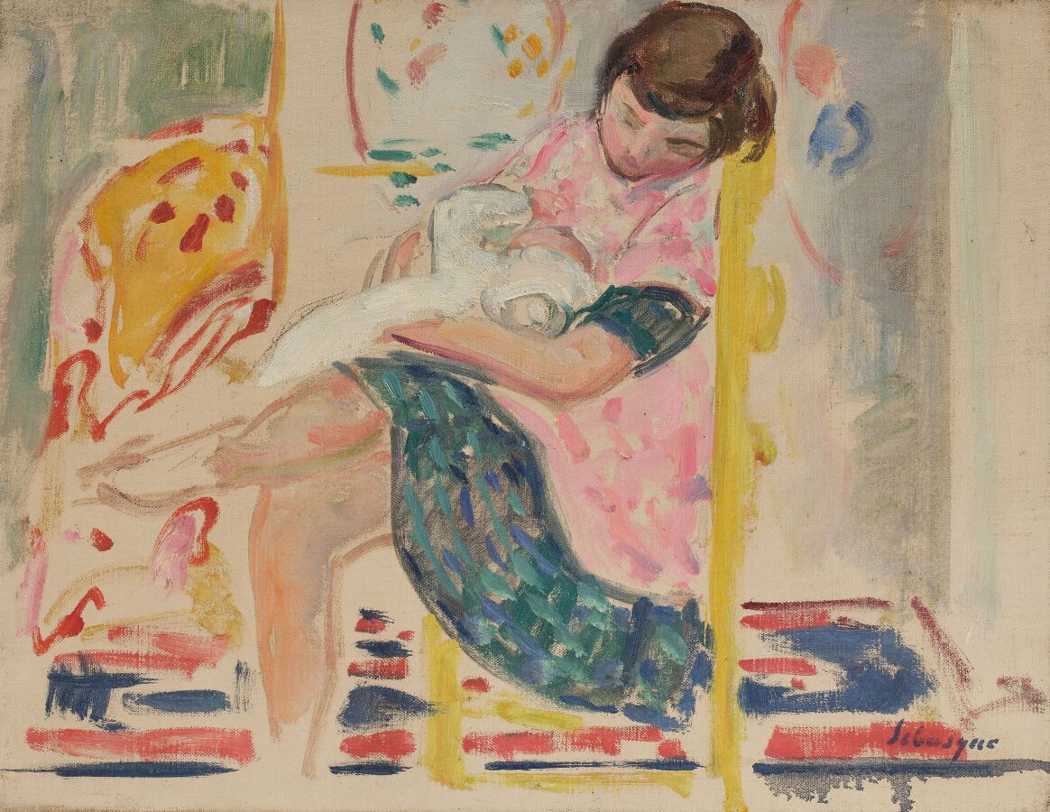 Null Henri LEBASQUE (1865-1937)
Maternité 
Huile sur toile,
Signée en bas à droi&hellip;