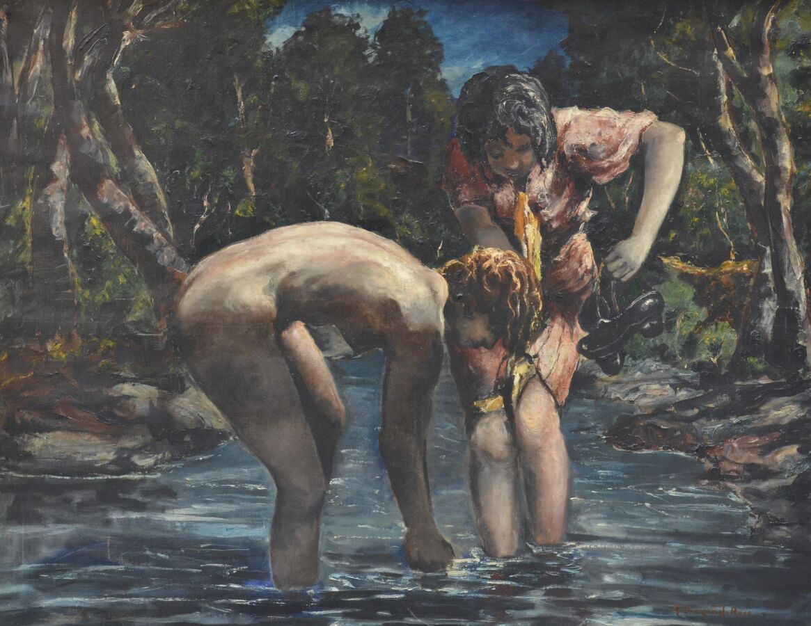 Null 奥古斯特-杜兰德-罗塞(1887-1962)
年轻女孩在洗澡 
布面油画，右下角有签名 
114 x 146 cm