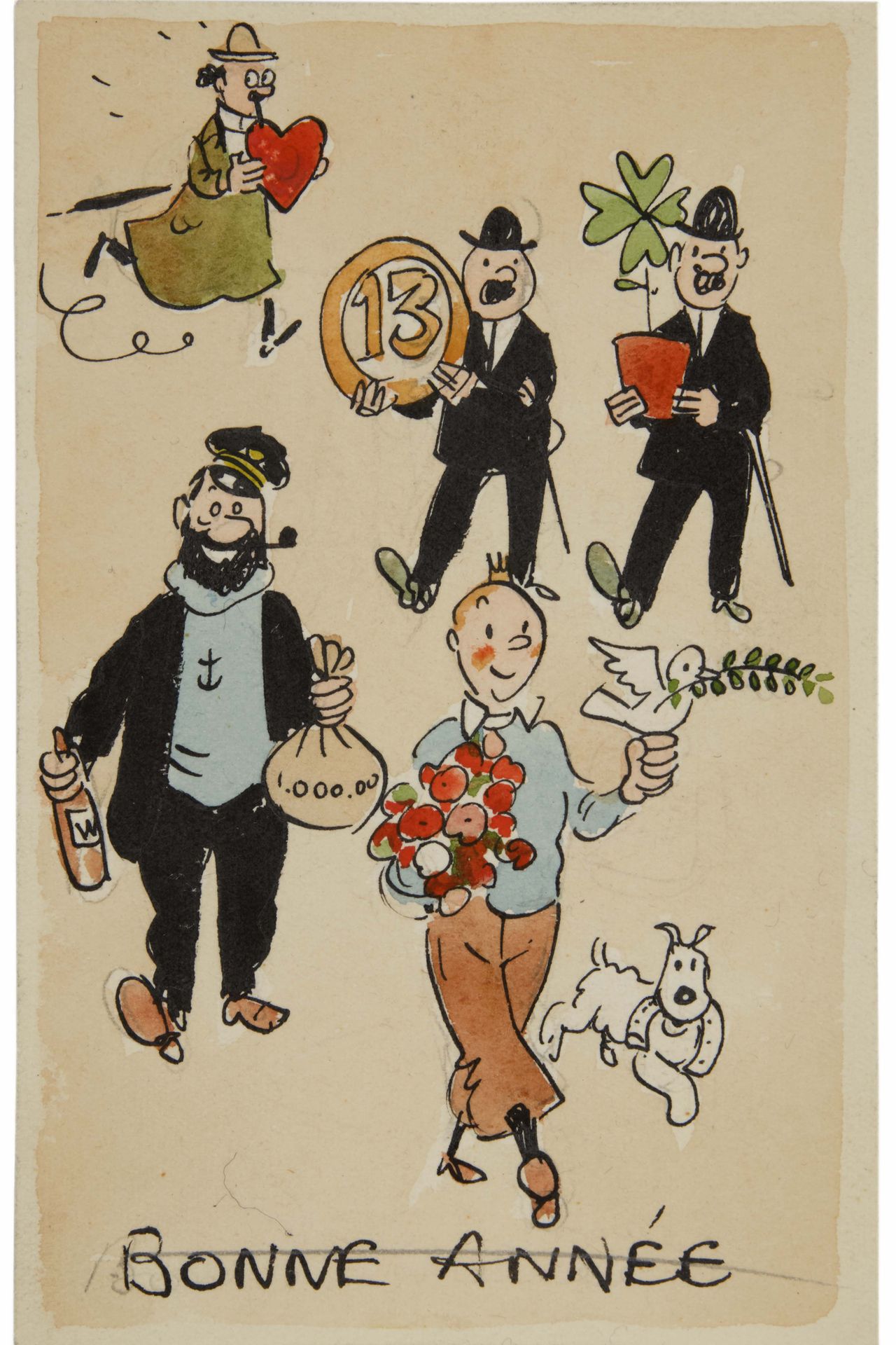 Hergé - Georges Rémi (Belgian, 1907 - 1983) 
Design for New Year's Card - 1940s
&hellip;