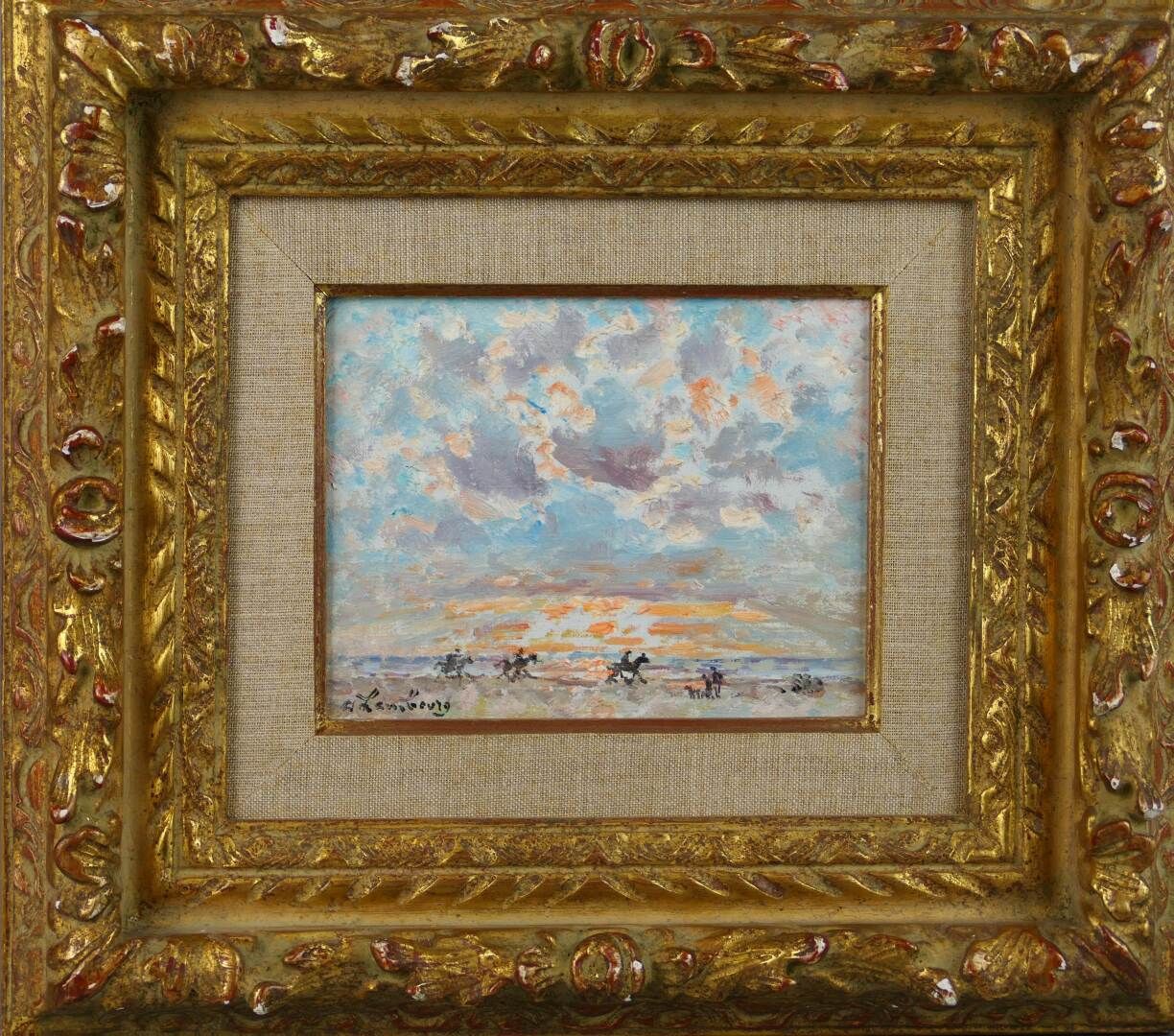 Null HAMBOURG André (1909-1999) - Soleil sur la plage - 布面油画，左下角签名 - 带框 - 14 x 1&hellip;
