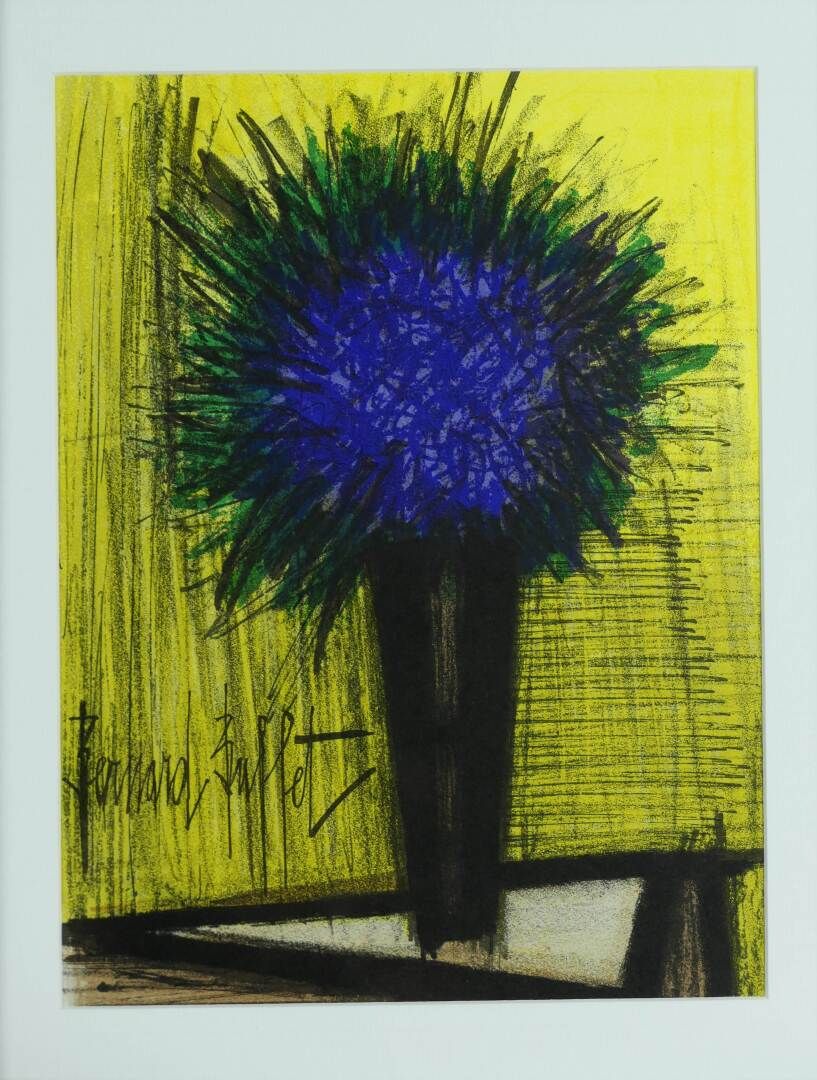 Null 伯纳德(1928 - 1999) - Le bouquet violet - 石版画框架 - 30 x 22.5 cm 约。