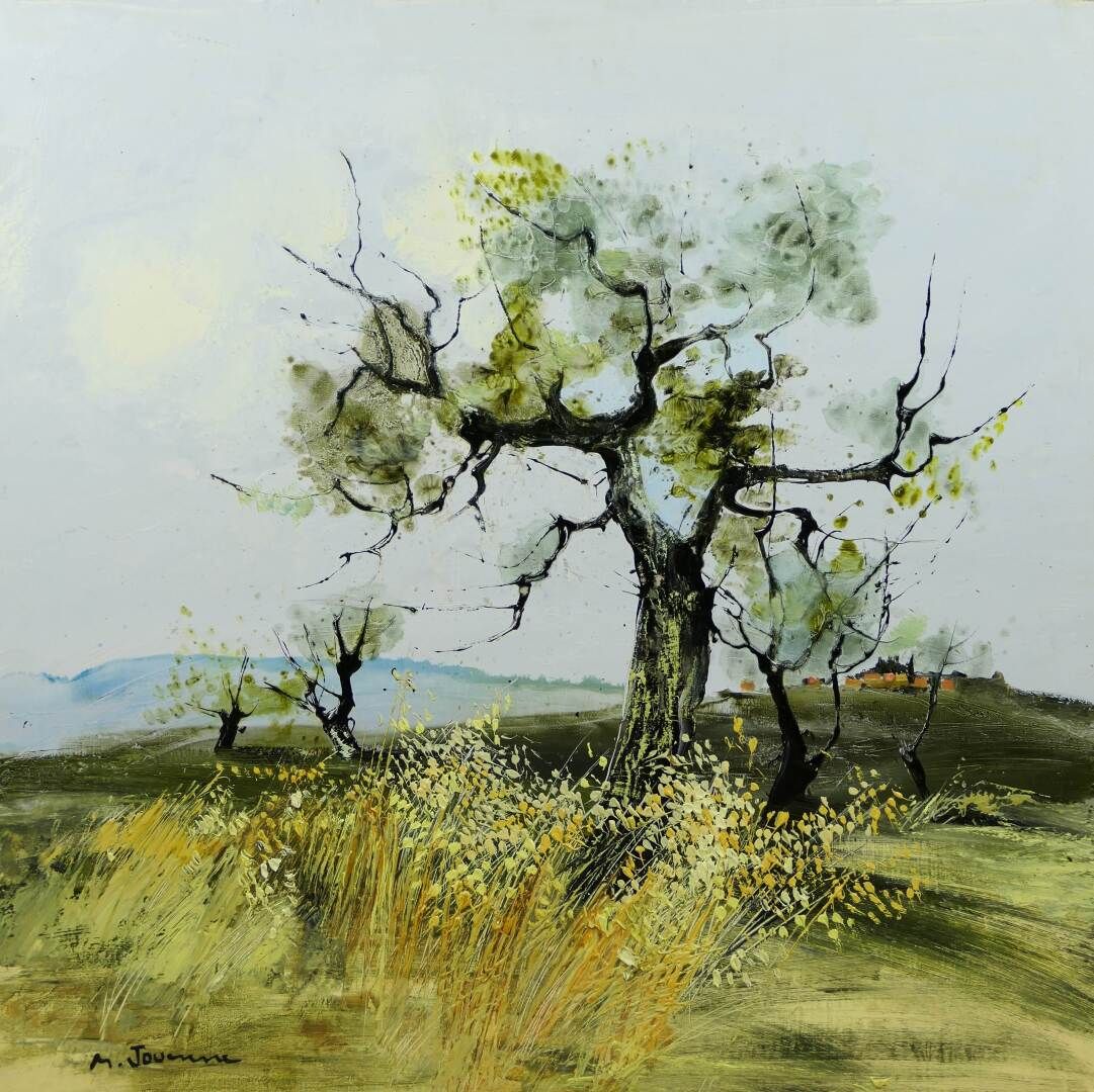 Null JOUENNE Michel (1933 - 2021) - El árbol en la avena - Óleo sobre lienzo fir&hellip;