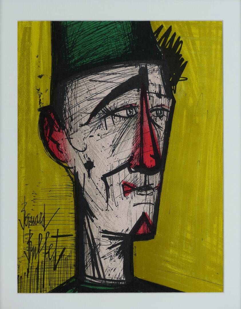 Null BUFFET Bernard (1928 - 1999) - Le clown jojo - Framed lithograph - 30 x 22.&hellip;