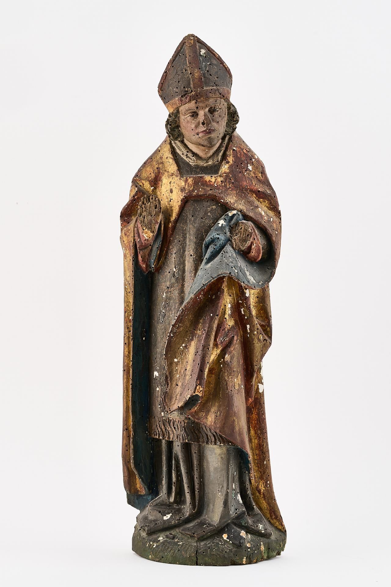 Heiliger Bischof Scultura semicircolare in legno intagliato, dipinto in policrom&hellip;