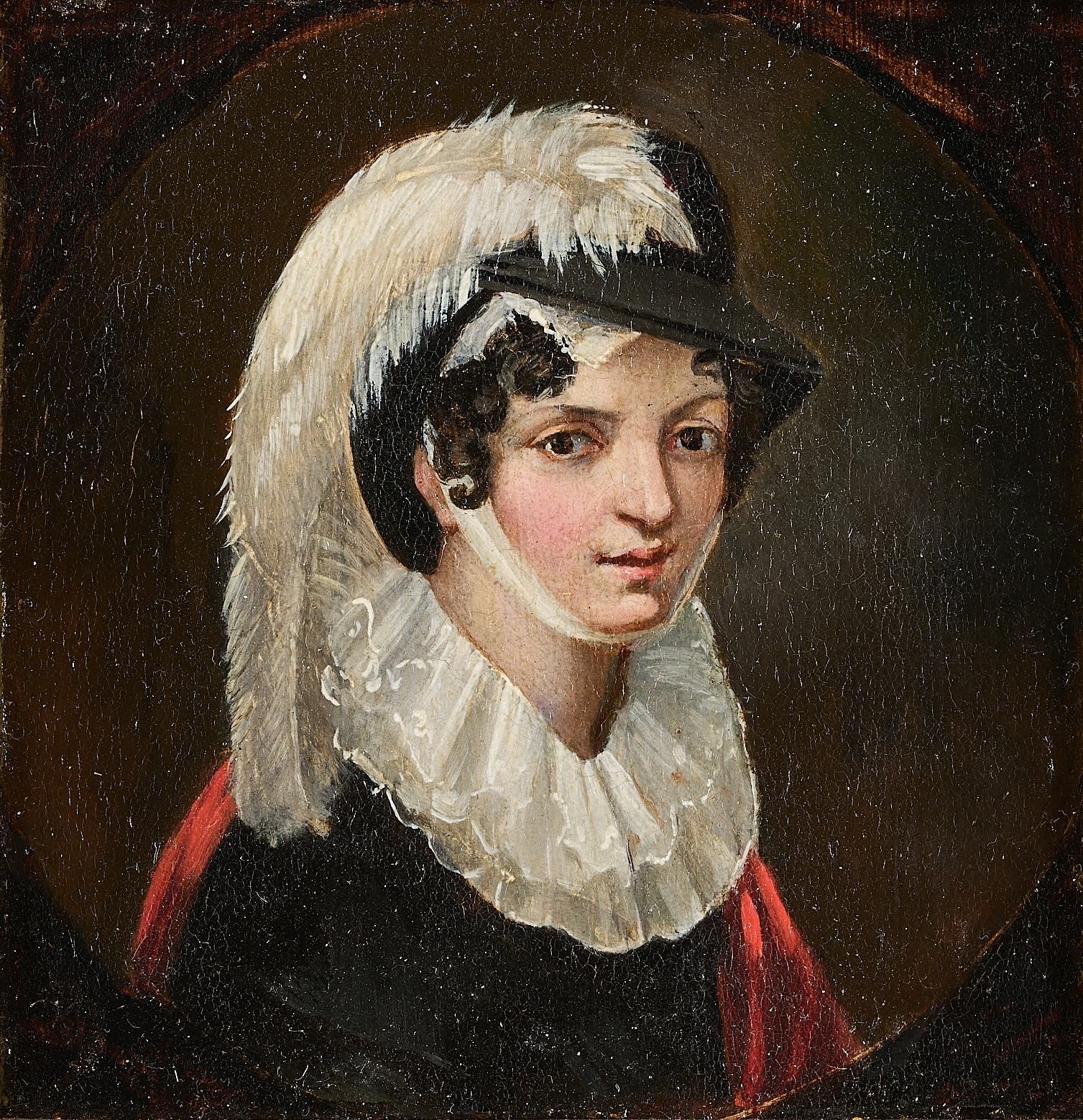 Niederländischer Porträtist Huile/métal, monté sur bois. Portrait d'une jeune fe&hellip;