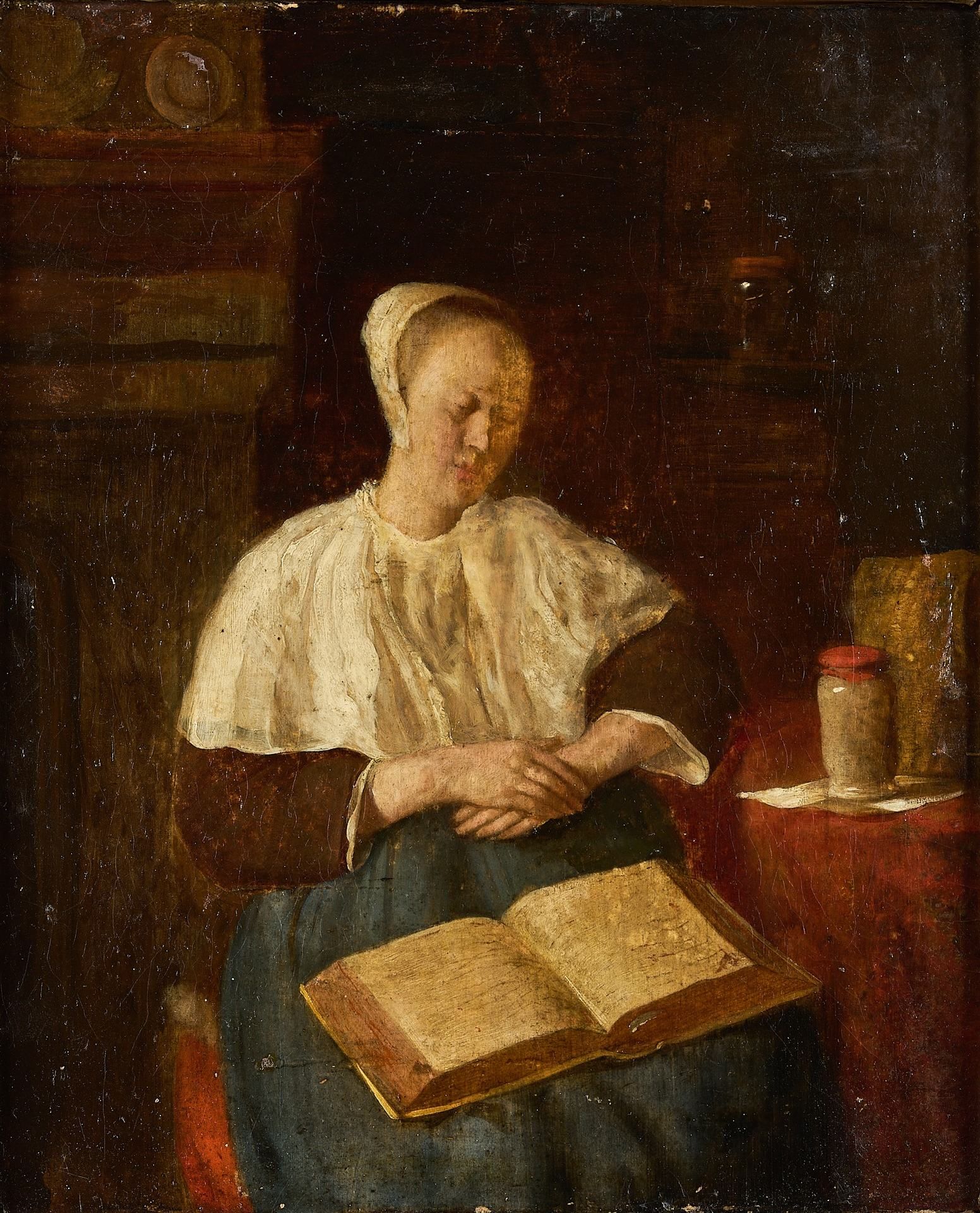 Flämischer Meister 19e s. Huile/peinture. Intérieur de maison. Femme néerlandais&hellip;