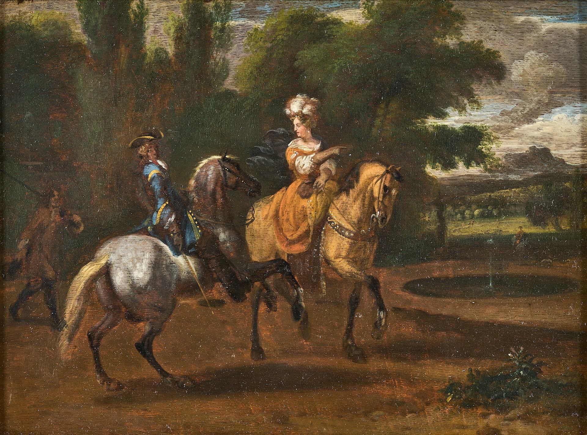 Englischer Genremaler 18e siècle Huile/bois. Dans un paysage de parc estival, co&hellip;